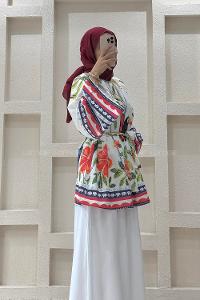 Lamelif Otantik Desenli Tunik Beyaz