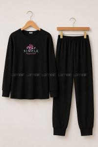 Lamelif Raporlu İnterlok Stay Simple Baskılı Penye Pijama Seti