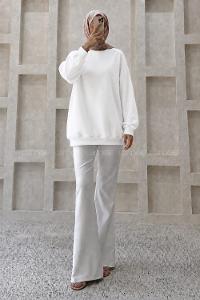 Lamelif Oversize Sweatshirt Beyaz