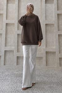 Lamelif Oversize Sweatshirt Kahverengi
