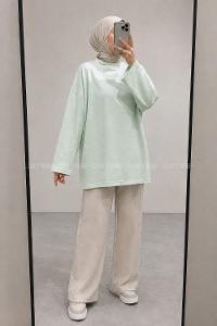 Lamelif Bisiklet Yaka İki İplik Sweat Mint Yeşili