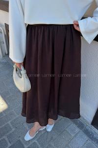 Lamelif Bel Lastikli Tül Modal Etek Acı Kahve