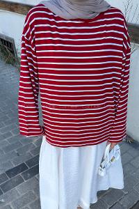 Claret Red Crew Neck Long Arm Without Accessories Viscose Unprinted Blouse