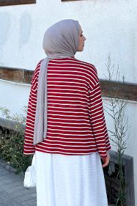 Claret Red Crew Neck Long Arm Without Accessories Viscose Unprinted Blouse