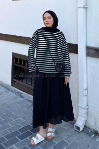Black Crew Neck Long Arm Without Accessories Viscose Unprinted Blouse