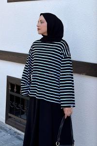 Black Crew Neck Long Arm Without Accessories Viscose Unprinted Blouse