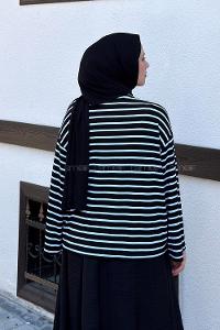 Black Crew Neck Long Arm Without Accessories Viscose Unprinted Blouse