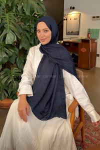 Lamelif QQ Desen Ayrobin Floş Jakar  Şal Lacivert