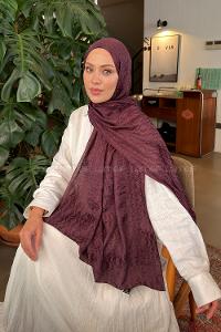 Lamelif QQ Desen Ayrobin Floş Jakar  Şal Mürdüm