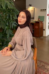 Lamelif Ağaçdalı Desen Ayrobin Floş Jakar Eşarp Acı Kahve
