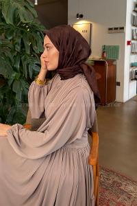 Lamelif Ağaçdalı Desen Ayrobin Floş Jakar Eşarp Acı Kahve