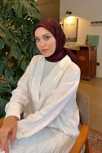 Lamelif Ağaçdalı Desen Ayrobin Floş Jakar Eşarp Koyu Bordo