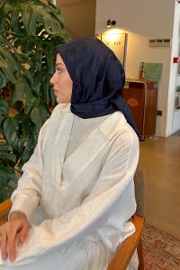 Lamelif Ağaçdalı Desen Ayrobin Floş Jakar Eşarp Lacivert