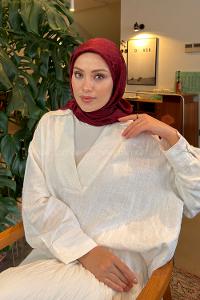 Lamelif Bloom Desen Ayrobin Floş Jakar Eşarp Bordo