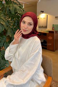 Lamelif Bloom Desen Ayrobin Floş Jakar Eşarp Bordo