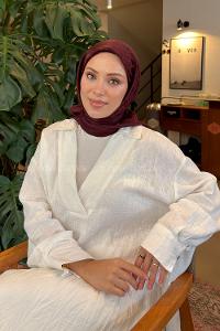 Lamelif Bloom Desen Ayrobin Floş Jakar Eşarp Koyu Bordo