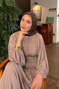 Lamelif Bloom Desen Ayrobin Floş Jakar Eşarp Koyu Yeşil