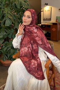 Lamelif Vintage Flower Desen Bambu Şal Koyu Bordo