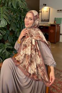 Lamelif Vintage Flower Desen Bambu Şal Sütlü Kahve