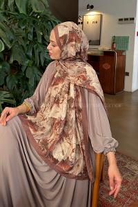 Lamelif Vintage Flower Desen Bambu Şal Sütlü Kahve