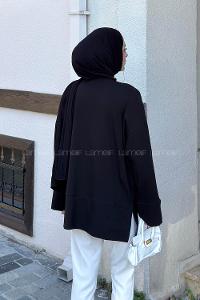 Lamelif Yırtmaç Detaylı Basic Bluz Siyah
