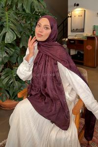 Lamelif Zincir Desen Ayrobin Floş Jakar  Şal Mürdüm