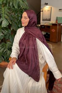 Lamelif Zincir Desen Ayrobin Floş Jakar  Şal Mürdüm