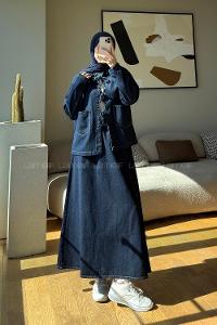 Navy Blue Shirt Collar Long Arm Without Accessories Pleated Suit