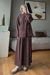 Bitter Brown Shirt Collar Long Arm Buttoned Regular Trousers Suit