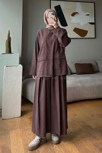 Bitter Brown Shirt Collar Long Arm Buttoned Regular Trousers Suit