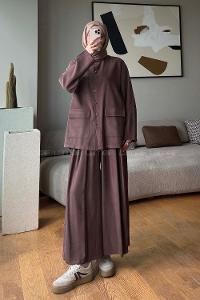 Bitter Brown Shirt Collar Long Arm Buttoned Regular Trousers Suit