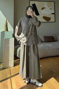 Khaki Shirt Collar Long Arm Buttoned Regular Trousers Suit