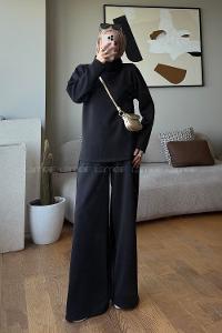 Black Neckband Long Arm Regular Trousers Suit