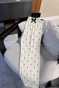 Lamelif Milan Kumaş Siyah Kalp Desenli Pijama Altı