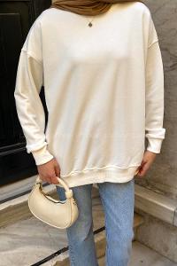 White Crew Neck Long Arm Unprinted Sweatshirt
