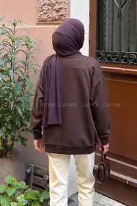 Brown Crew Neck Long Arm Unprinted Sweatshirt
