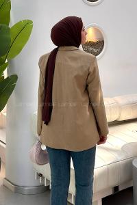 Camel Jacket Collar Long Arm Linen Jacket