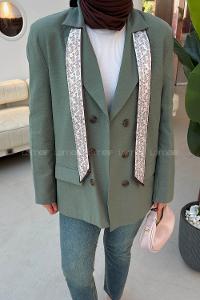 Khaki Jacket Collar Long Arm Linen Jacket