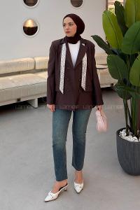Brown Jacket Collar Long Arm Linen Jacket