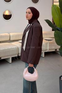 Brown Jacket Collar Long Arm Linen Jacket