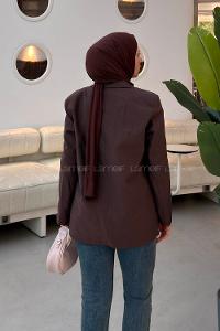 Brown Jacket Collar Long Arm Linen Jacket