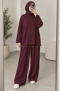 Lamelif Bisiklet Yaka Basic İkili Takım Bordo