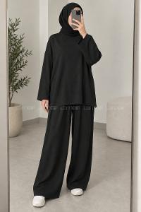 Black Crew Neck Long Arm Without Accessories Regular Trousers Suit