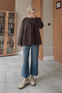 Dark Brown Neckband Long Arm Jacket