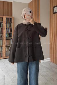 Dark Brown Neckband Long Arm Jacket