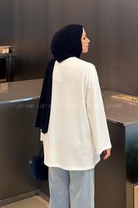 White-1 Crew Neck Viscose Fabric Polyester Printed Tunic