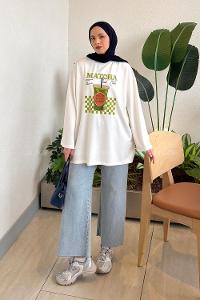 White Crew Neck Viscose Fabric Polyester Printed Tunic