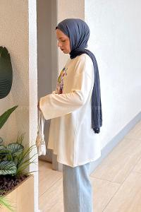 White-2 Crew Neck Viscose Fabric Polyester Printed Tunic