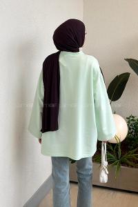 Lamelif Bisiklet Yaka İki İplik Sweat Mint Yeşili