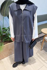 Smoked Shirt Collar Sleeveless Arm With Zipper Pleated Suit
